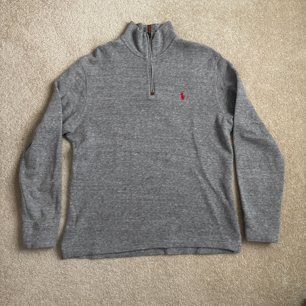 Polo Ralph Lauren Heather Gray Half-Zip Sweater with Red Pony